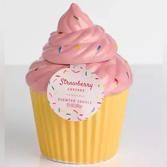 Kirklands Pink Strawberry Cupcake Shaped Jar Candle - Picture 1 of 8